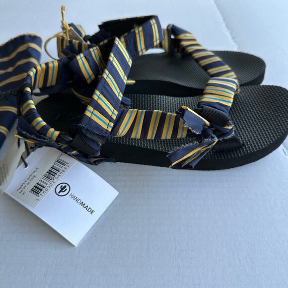 Sz 40 NWT Arizona Love x Jason Wu Trekky Sandals blue & yellow striped boho eco - Picture 5 of 9